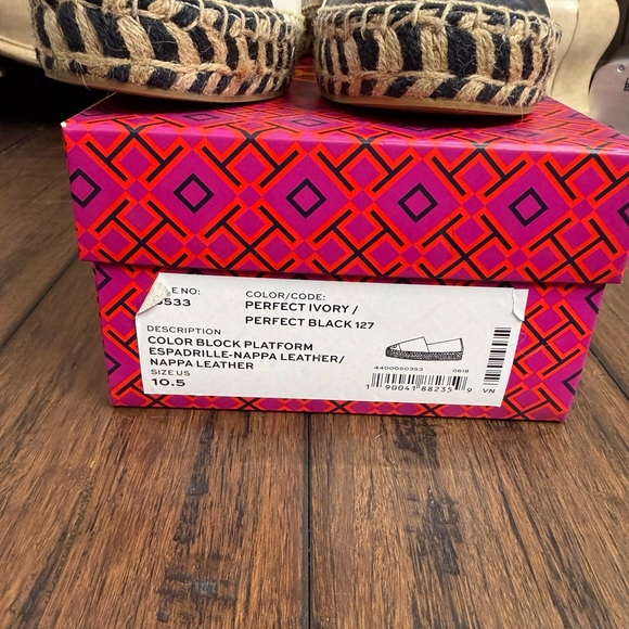 Tory Burch Nappa Leather Espadrille Flats - Ivory/Black - Size 10.5 - Picture 10 of 14